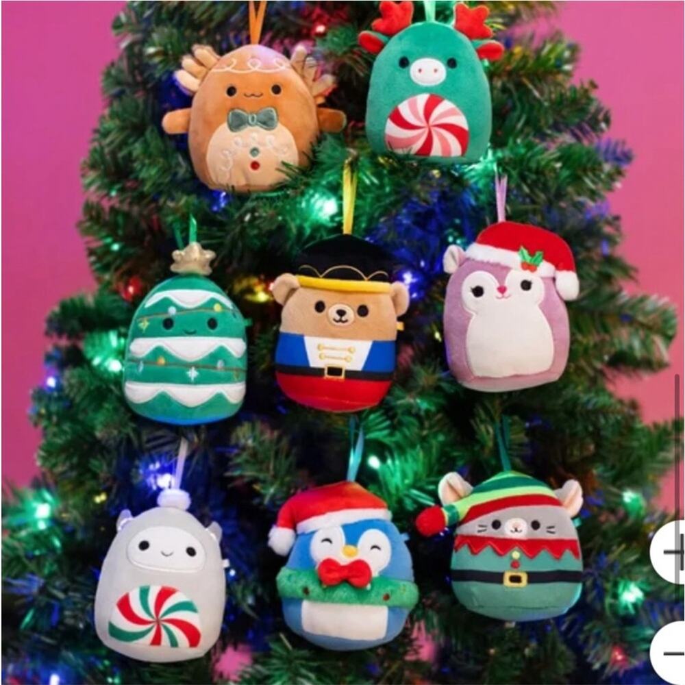Squishmallows New 4” Christmas 2024 Ornament Box Set-8 pk  w/ Den the Axolotl